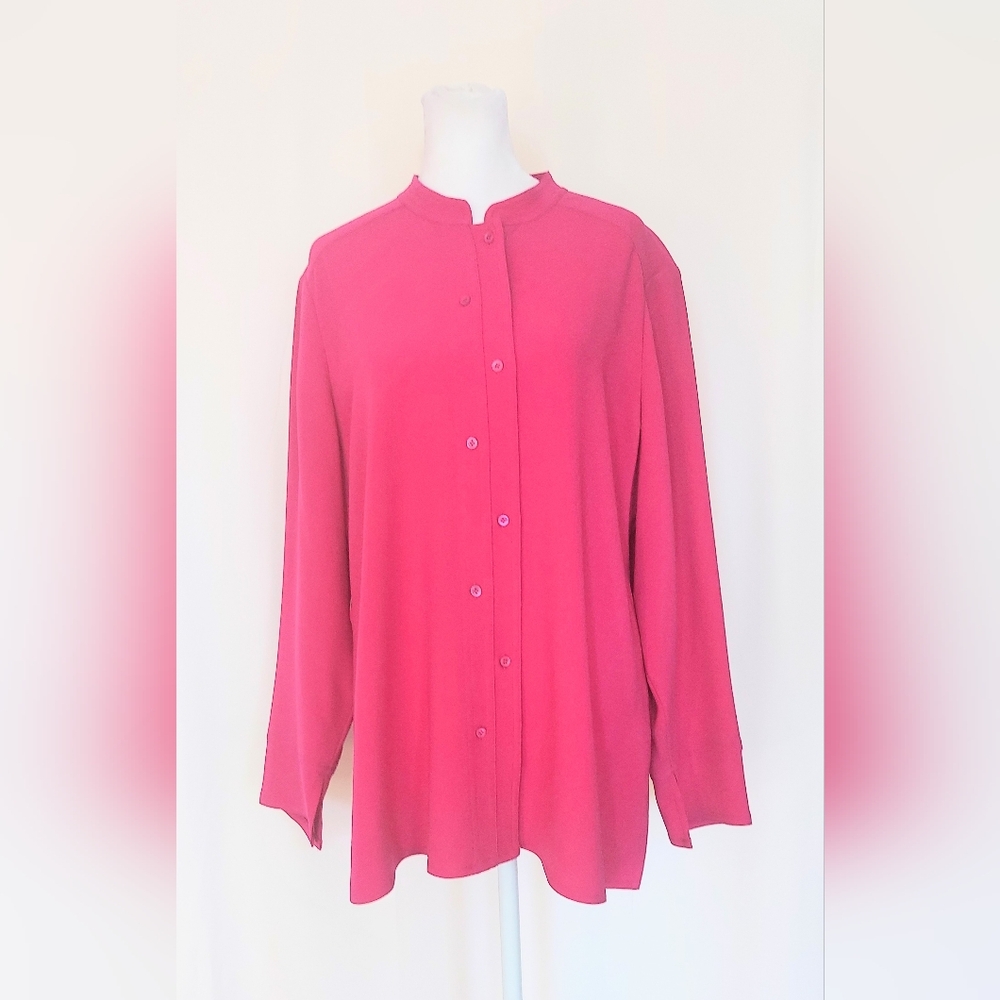 Carlisle New York Long Sleeve Button Down Blouse Shirt Size 14 Pink